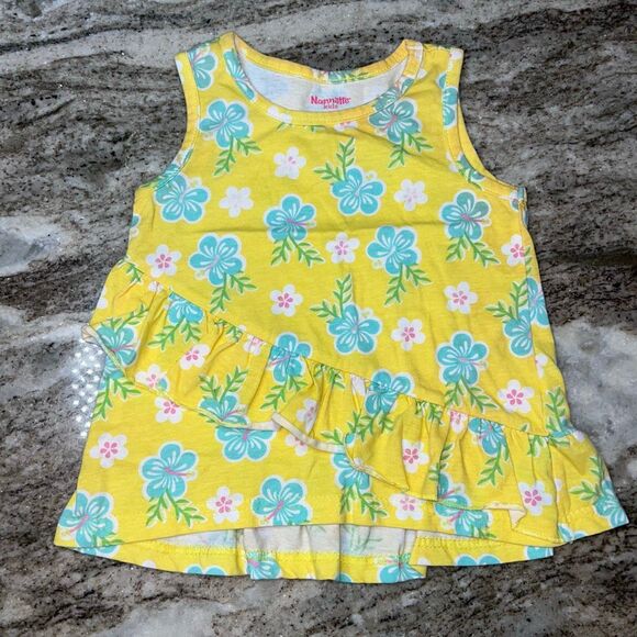 Nannette Kids Floral Sleeveless Tank Top, Asymmetrical Ruffles, Girls 6 - Picture 1 of 5